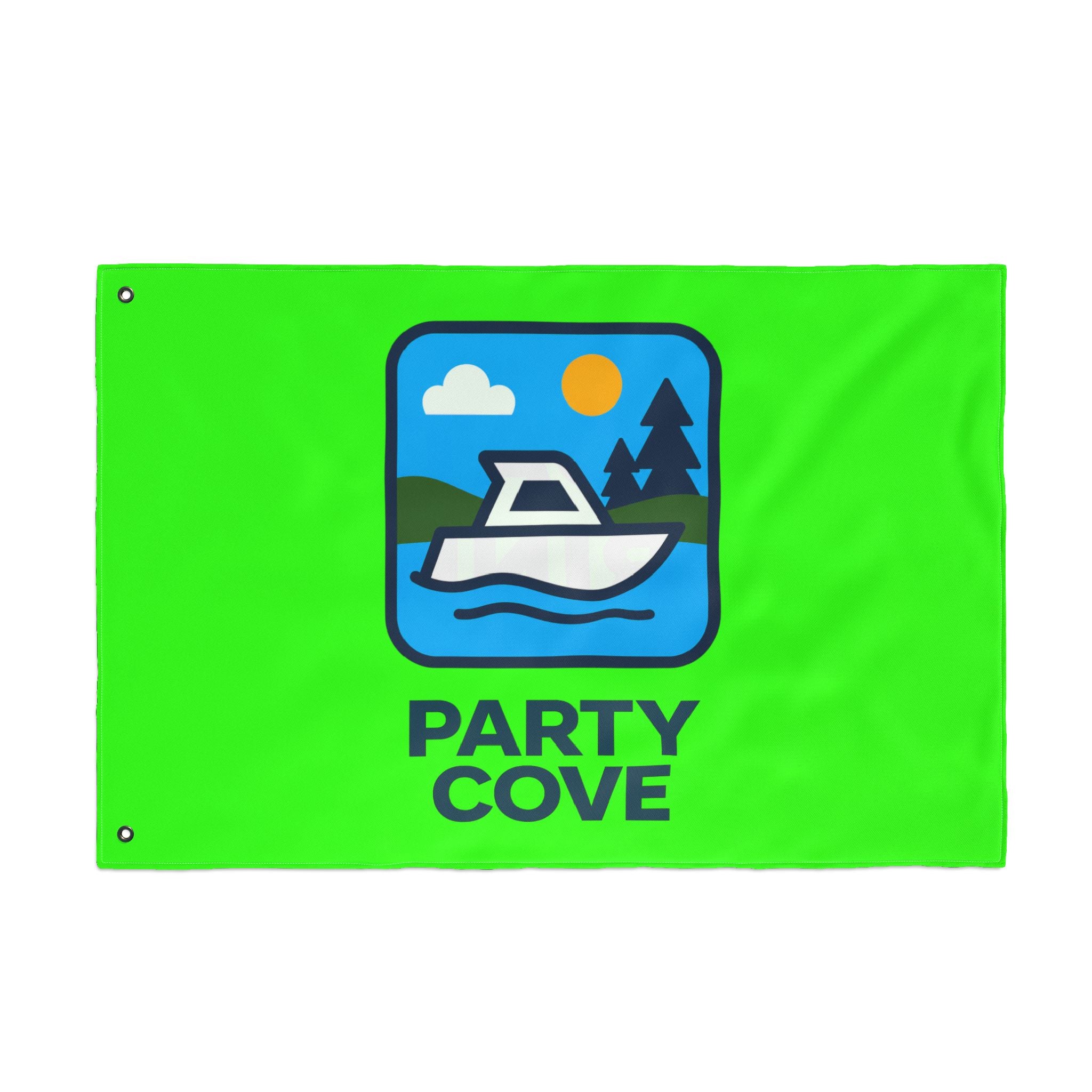 Neon Green Double-Sided Flag — 'Party Cove' Boat Design & 'Boat. Drink. Repeat.' Flag