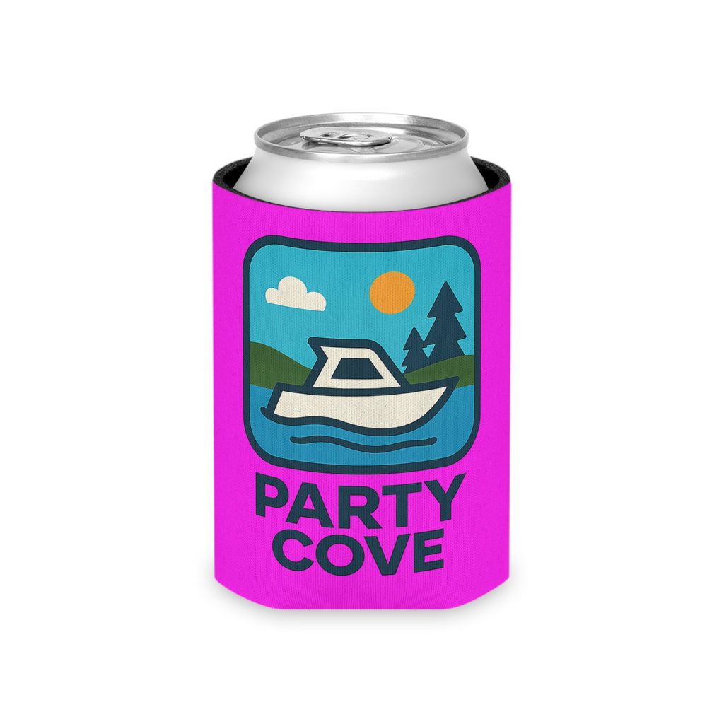 Neon Pink Can Cooler - 'Party Cove' Boat Drink Koozie (Boat. Drink. Repeat.)