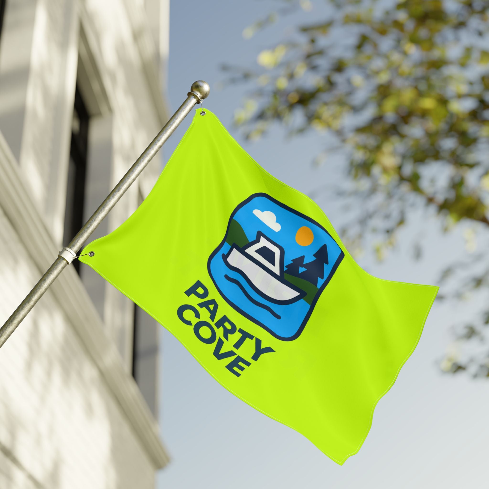 Neon Yellow Double-Sided Flag — 'Party Cove' Boat Design & 'Boat. Drink. Repeat.' Flag