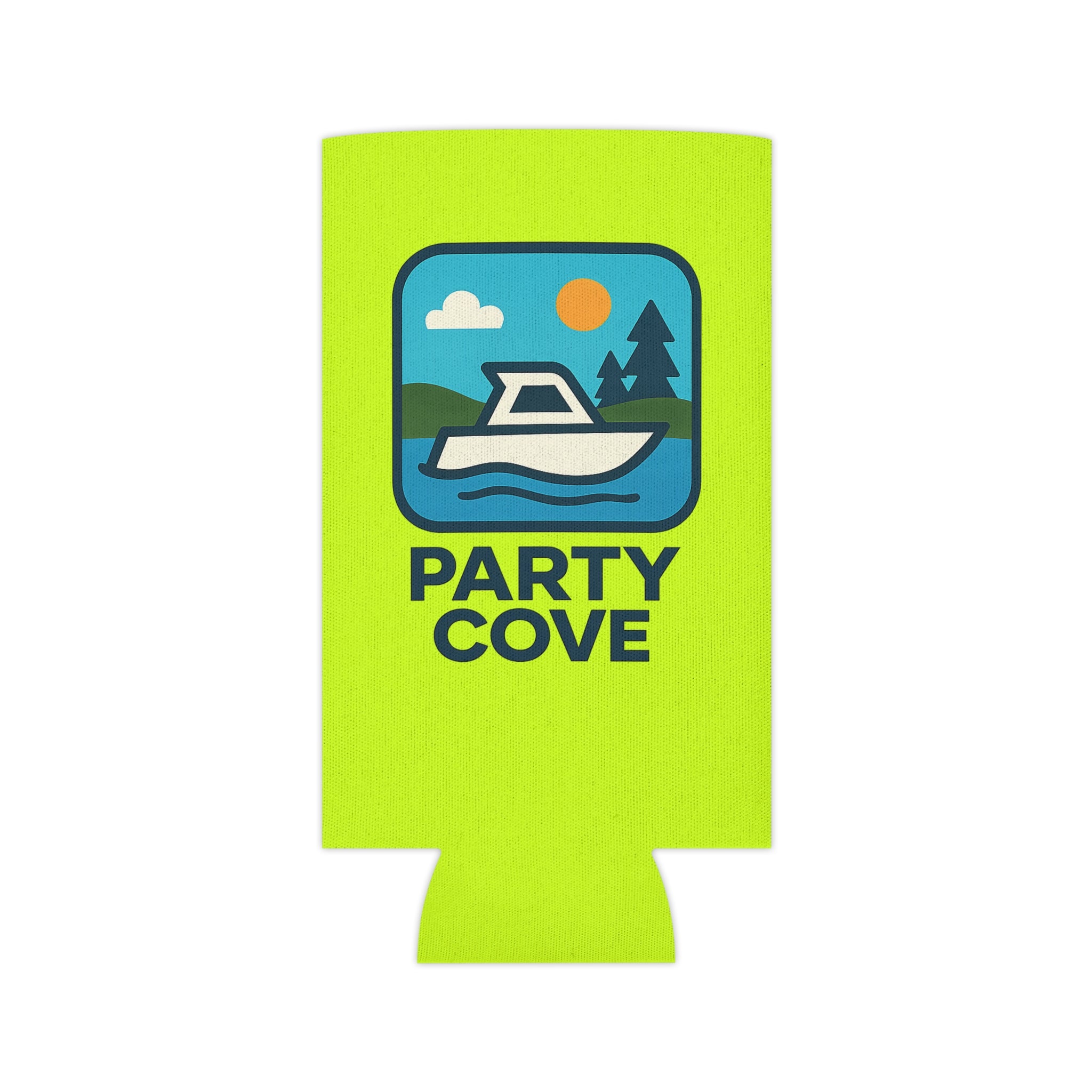 Neon Yellow Can Cooler - 'Party Cove' Boat Drink Koozie (Boat. Drink. Repeat.)