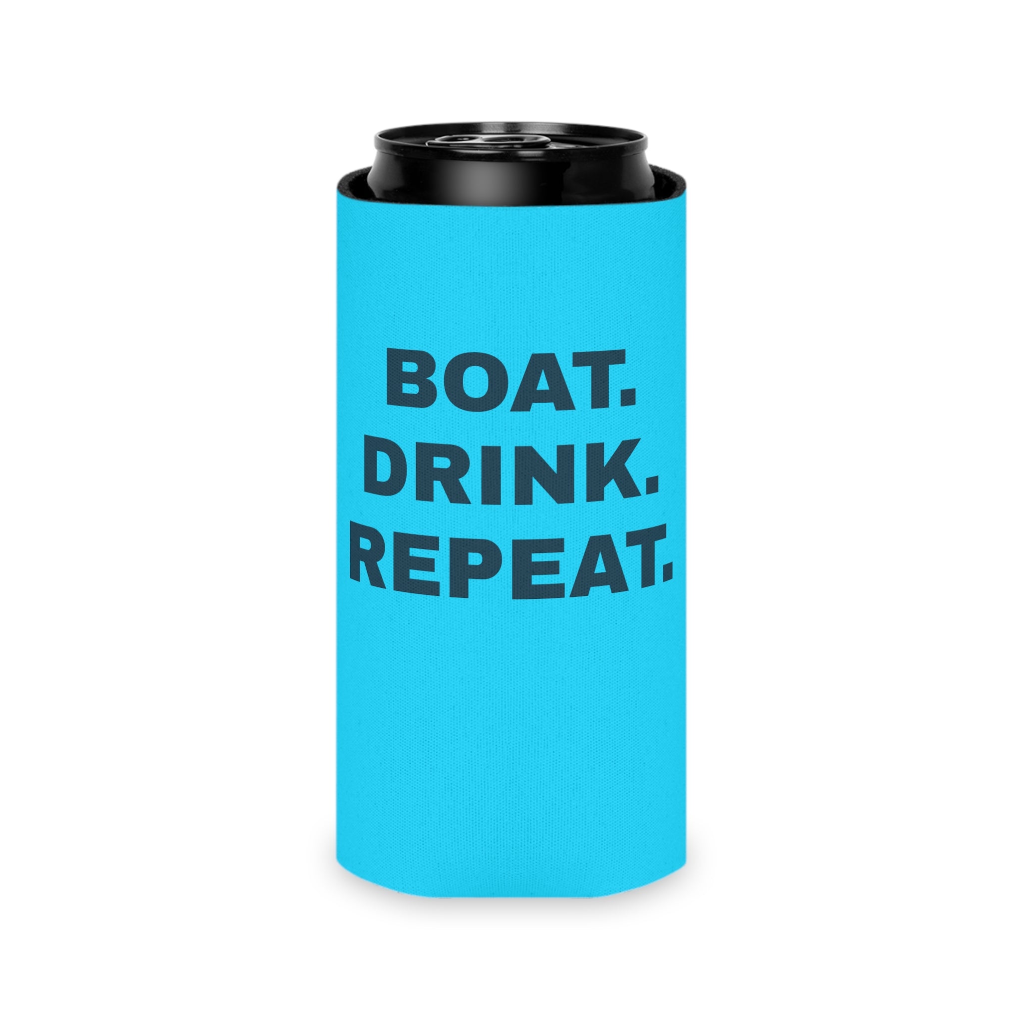 Neon Blue Can Cooler - 'Party Cove' Boat Drink Koozie (Boat. Drink. Repeat.)