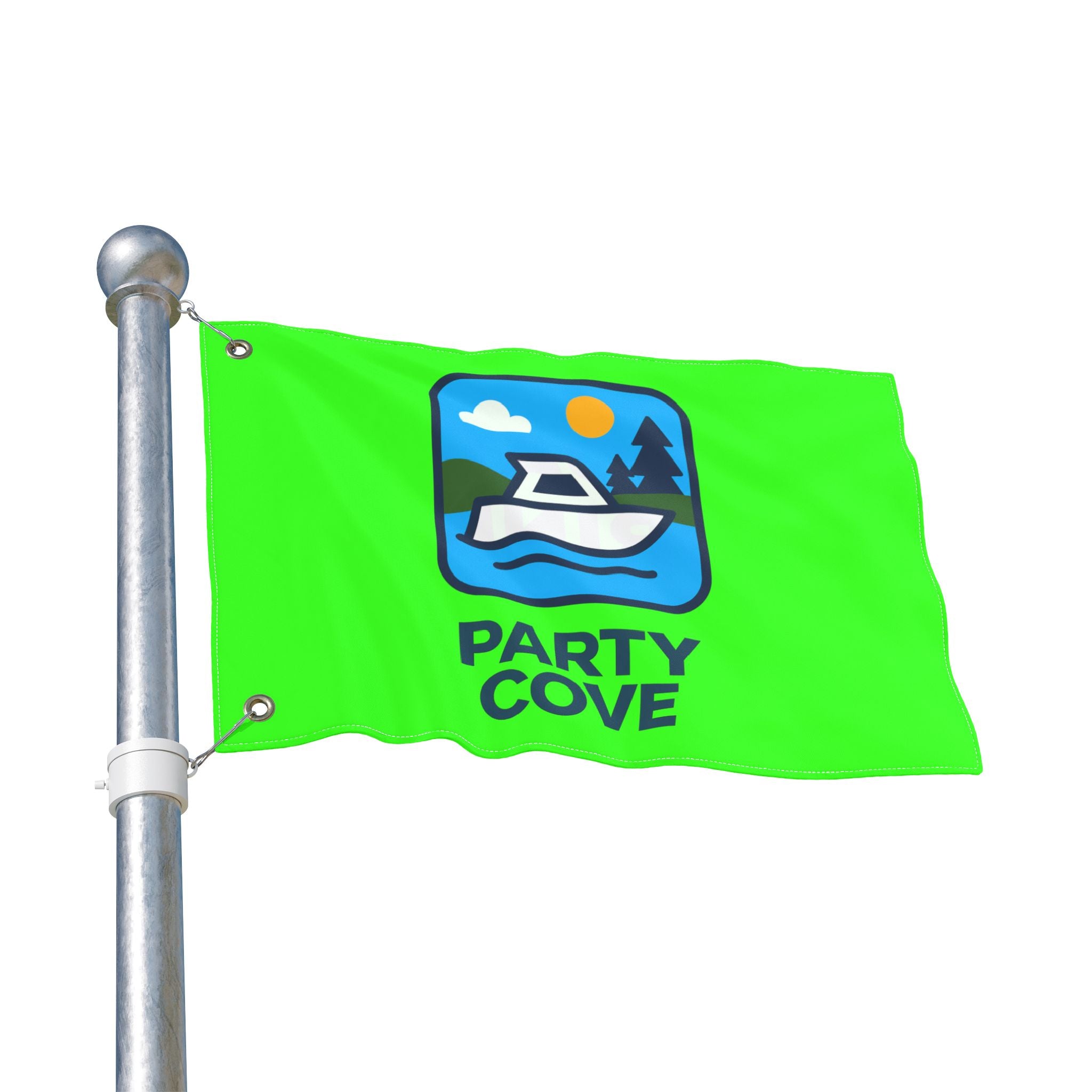 Neon Green Double-Sided Flag — 'Party Cove' Boat Design & 'Boat. Drink. Repeat.' Flag