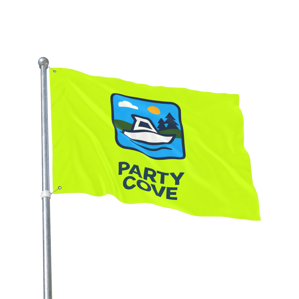 Neon Yellow Double-Sided Flag — 'Party Cove' Boat Design & 'Boat. Drink. Repeat.' Flag