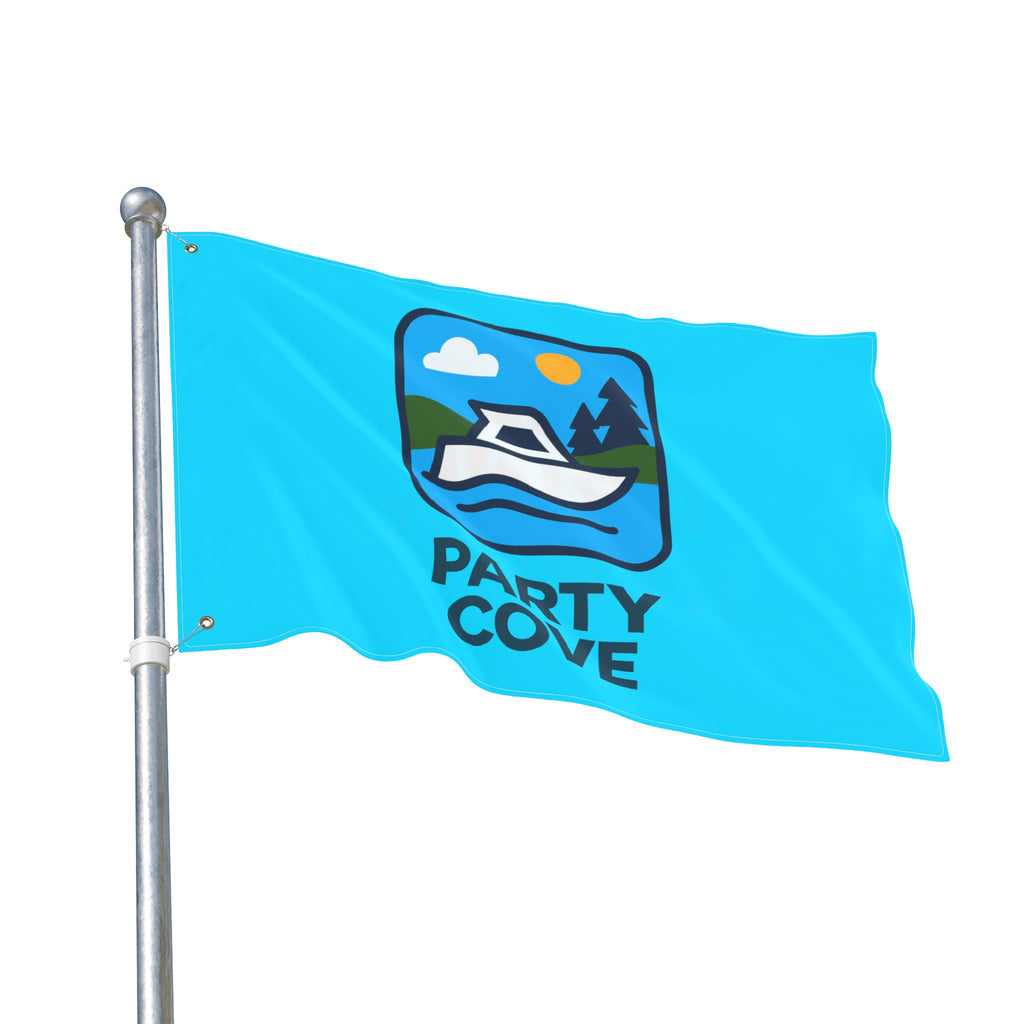 Neon Blue Double-Sided Flag — 'Party Cove' Boat Design & 'Boat. Drink. Repeat.' Flag