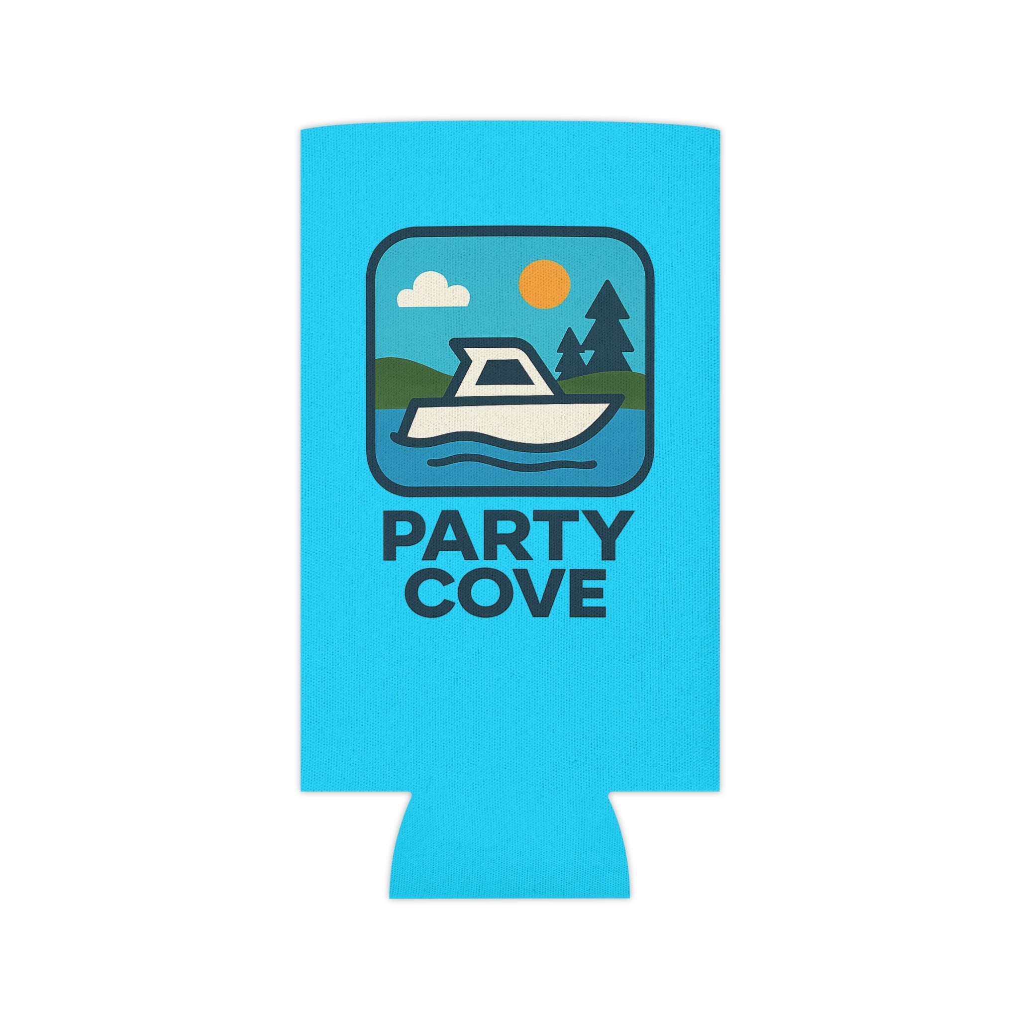 Neon Blue Can Cooler - 'Party Cove' Boat Drink Koozie (Boat. Drink. Repeat.)