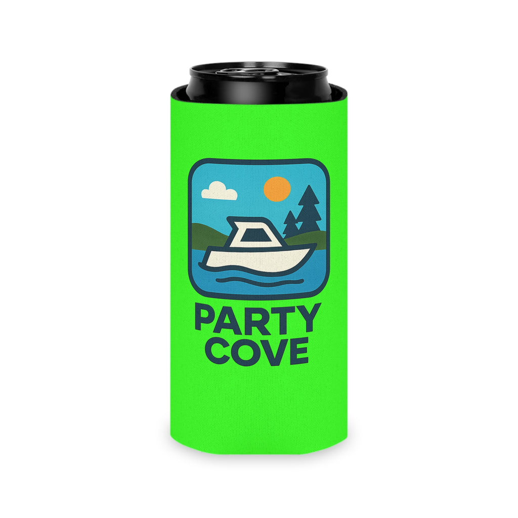 Neon Party Can Cooler - 'Party Cove' Boat Drink Koozie (Boat. Drink. Repeat.)