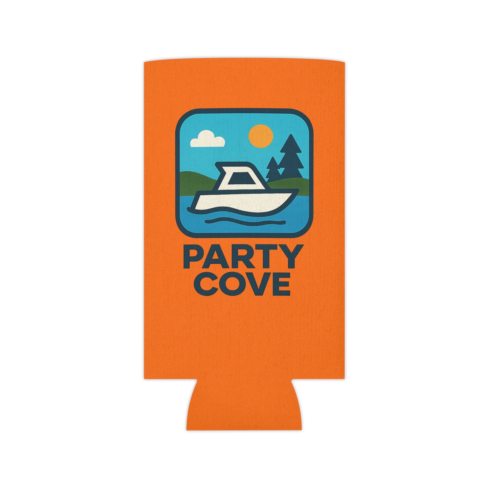 Neon Orange Party Can Cooler - 'Party Cove' Boat Drink Koozie (Boat. Drink. Repeat.)