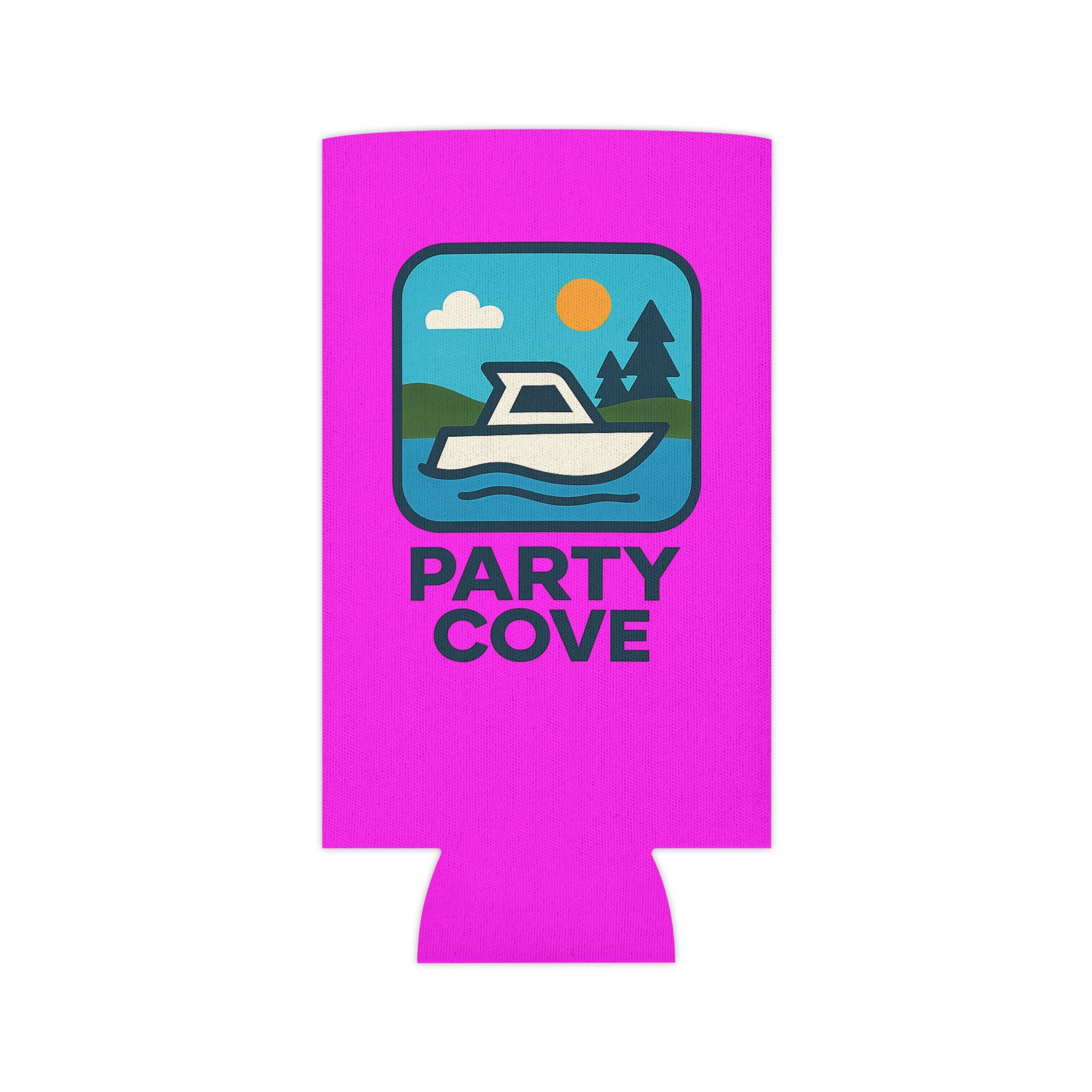 Neon Pink Can Cooler - 'Party Cove' Boat Drink Koozie (Boat. Drink. Repeat.)