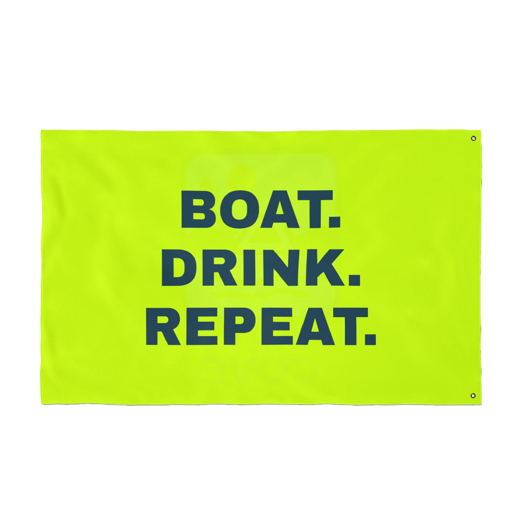 Neon Yellow Double-Sided Flag — 'Party Cove' Boat Design & 'Boat. Drink. Repeat.' Flag