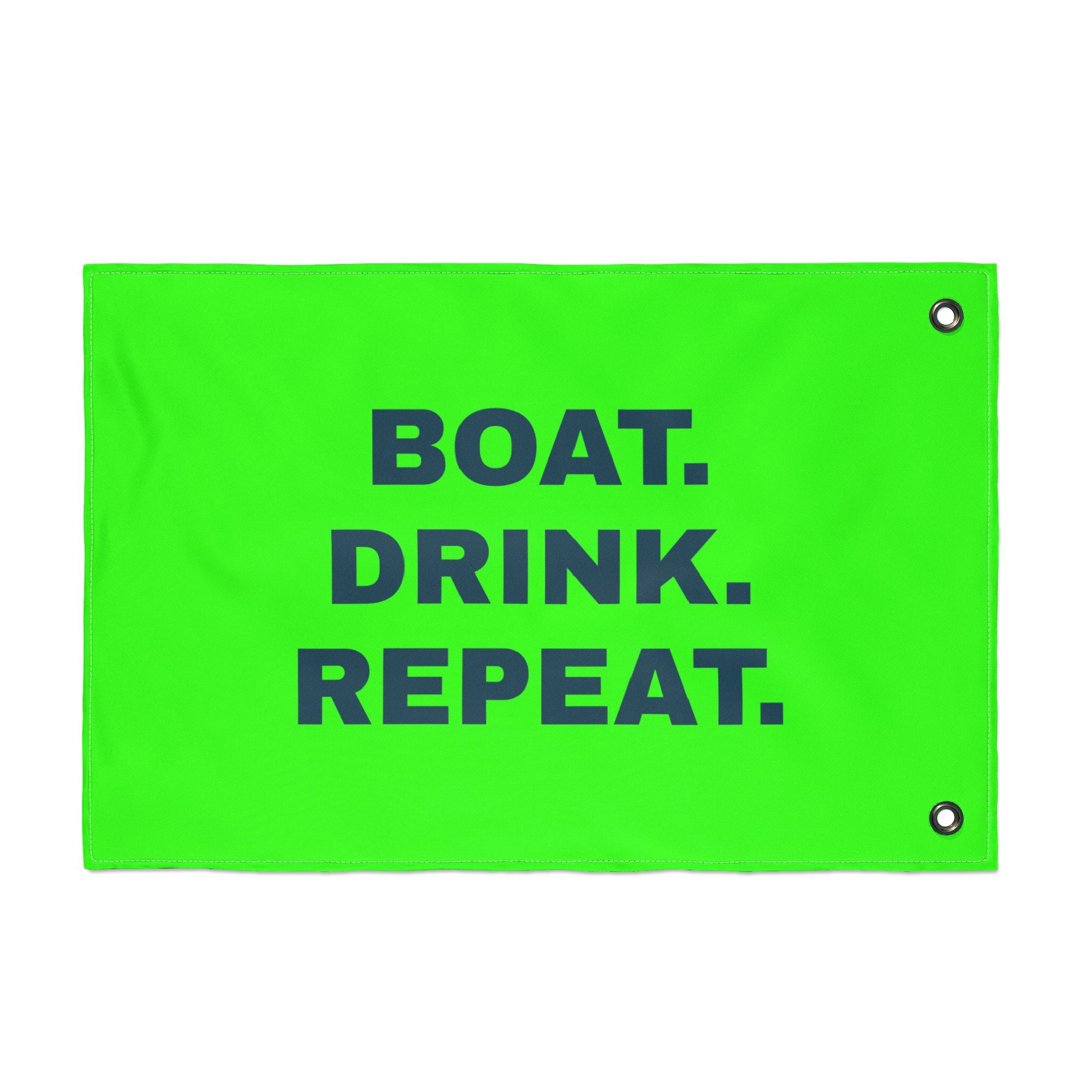 Neon Green Double-Sided Flag — 'Party Cove' Boat Design & 'Boat. Drink. Repeat.' Flag