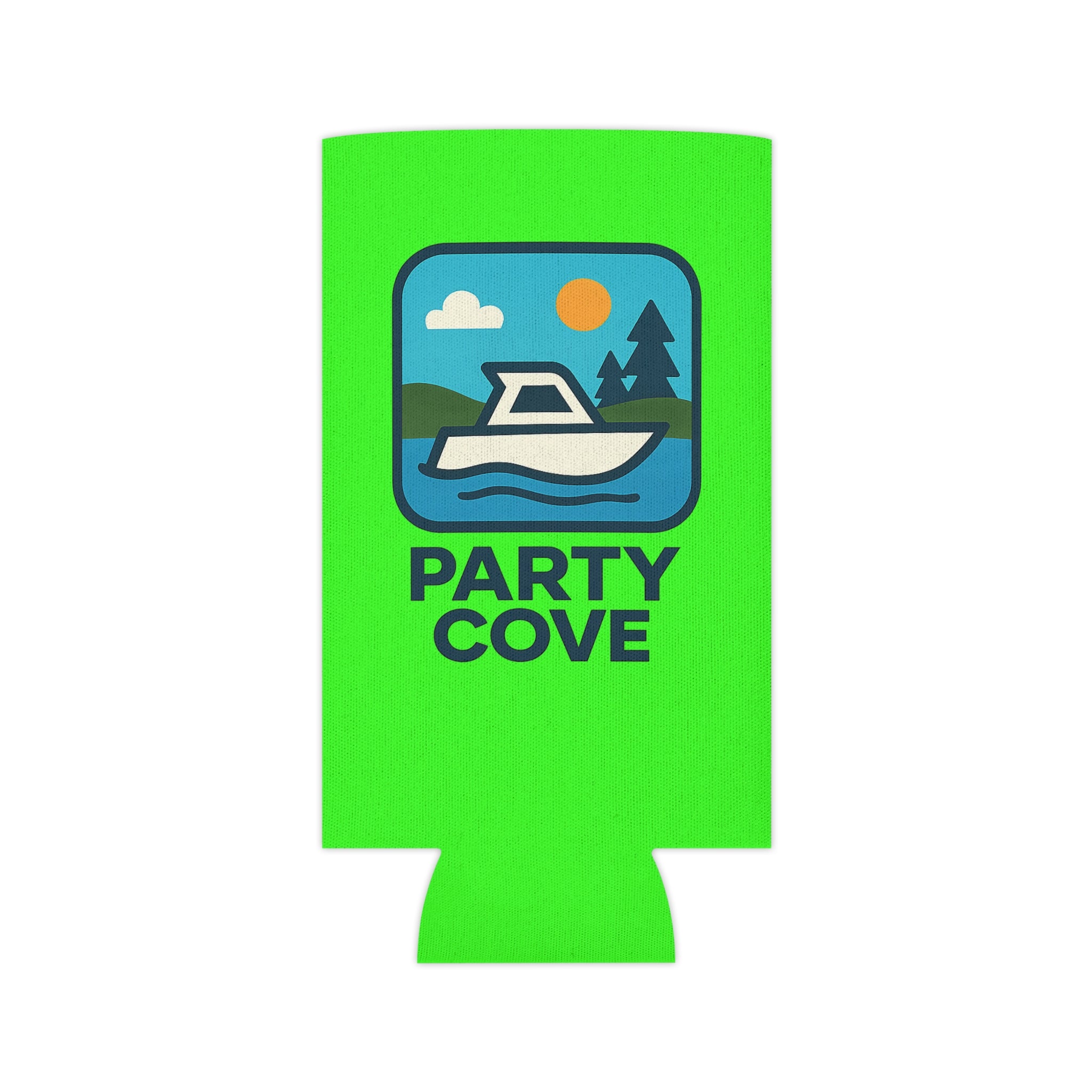 Neon Party Can Cooler - 'Party Cove' Boat Drink Koozie (Boat. Drink. Repeat.)