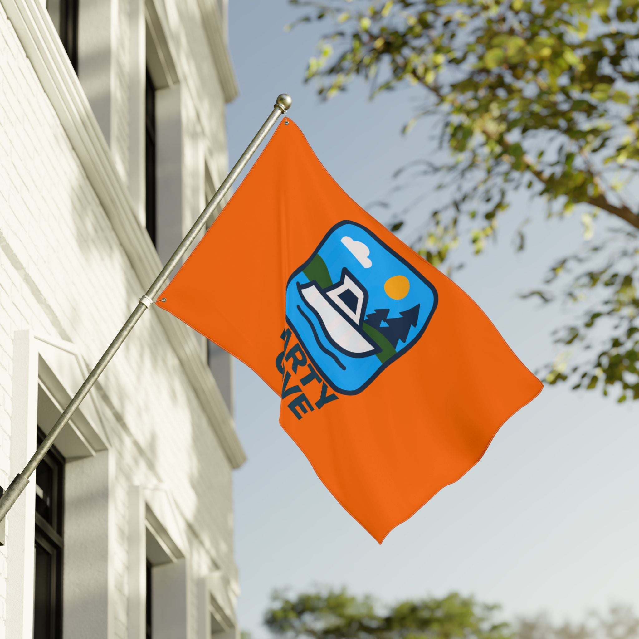 Neon Orange Double-Sided Flag — 'Party Cove' Boat Design & 'Boat. Drink. Repeat.' Flag