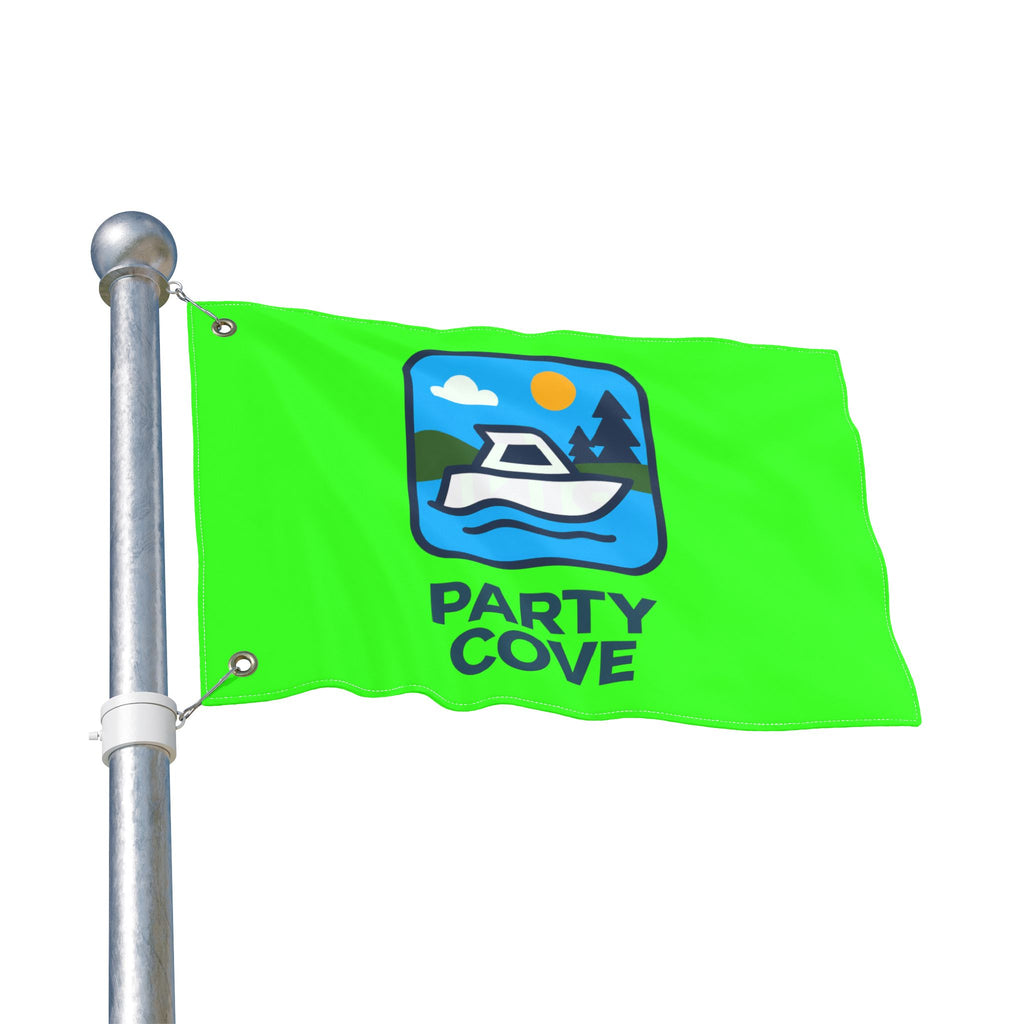 Neon Green Double-Sided Flag — 'Party Cove' Boat Design & 'Boat. Drink. Repeat.' Flag