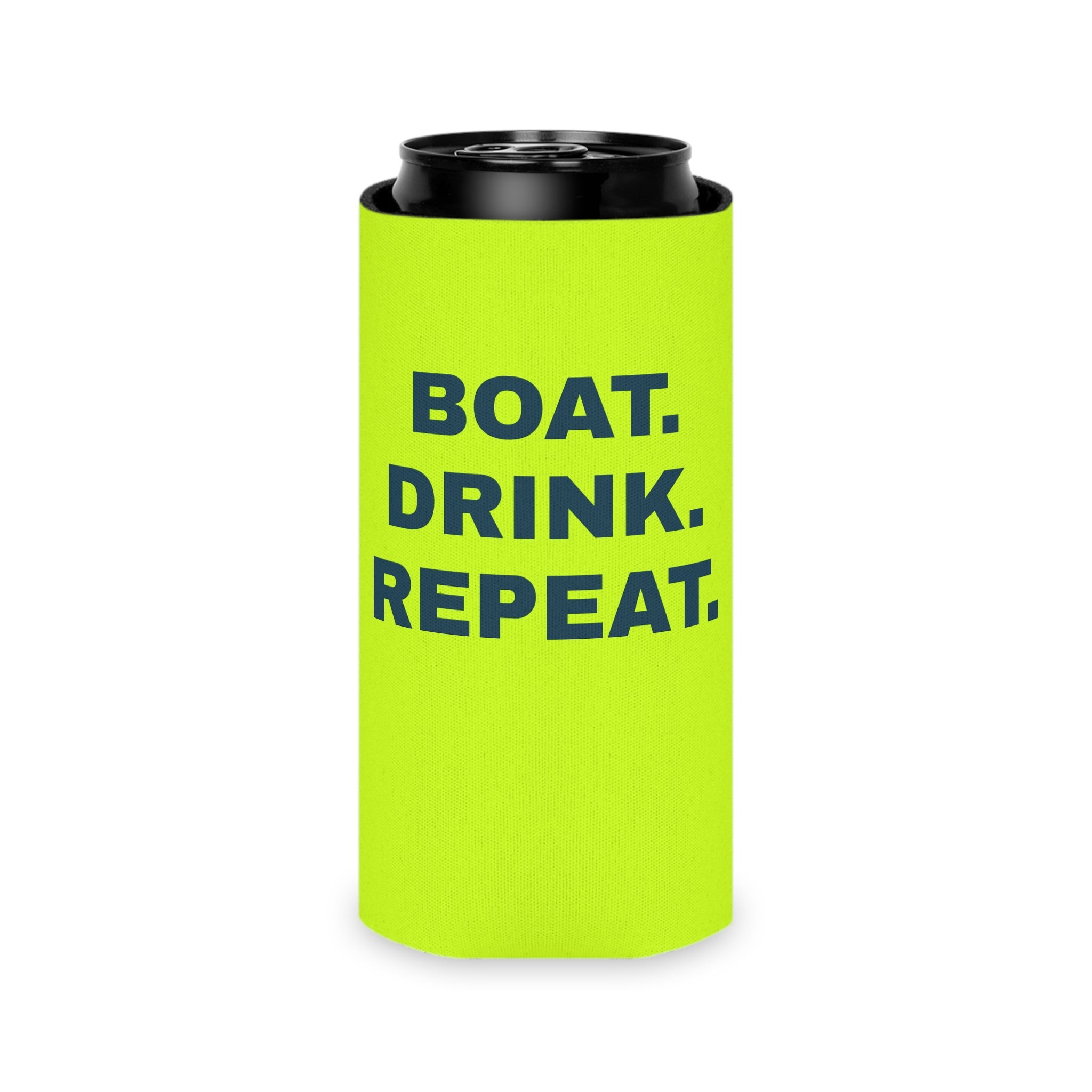 Neon Yellow Can Cooler - 'Party Cove' Boat Drink Koozie (Boat. Drink. Repeat.)