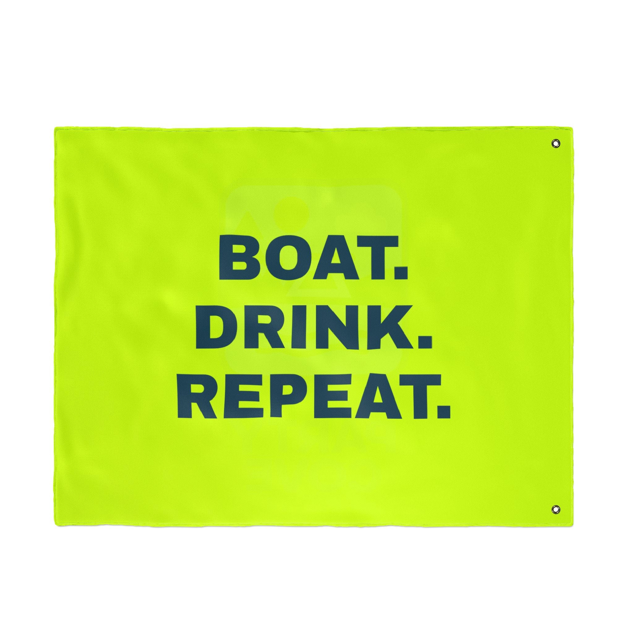 Neon Yellow Double-Sided Flag — 'Party Cove' Boat Design & 'Boat. Drink. Repeat.' Flag