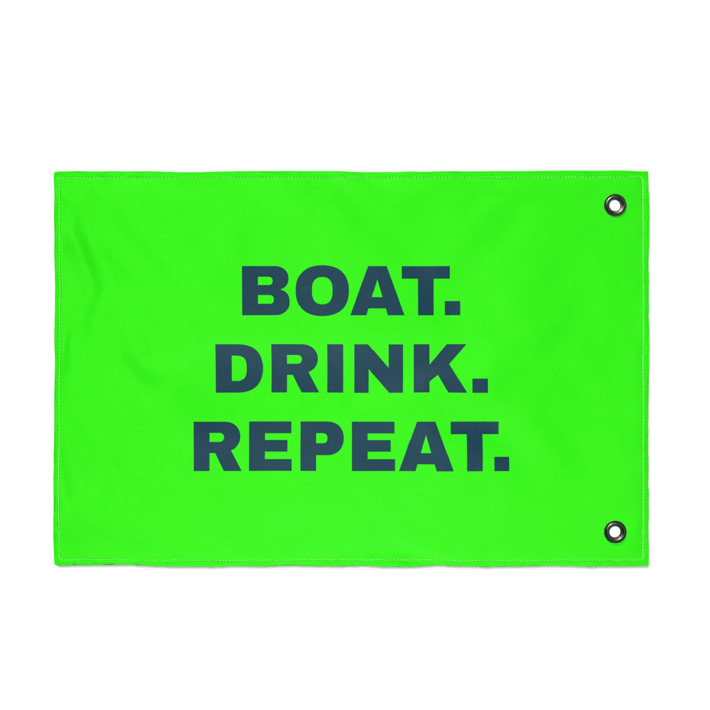 Neon Green Double-Sided Flag — 'Party Cove' Boat Design & 'Boat. Drink. Repeat.' Flag
