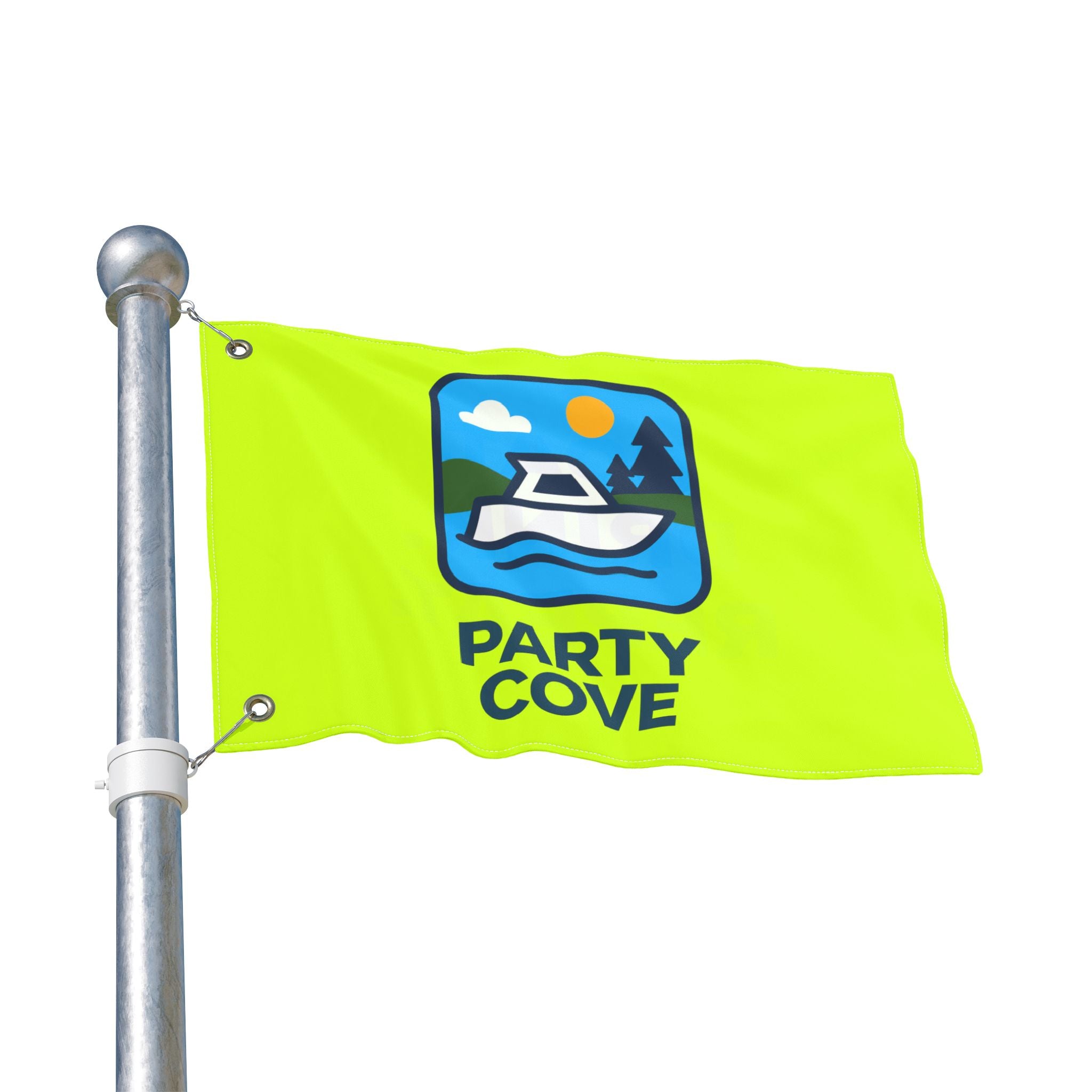 Neon Yellow Double-Sided Flag — 'Party Cove' Boat Design & 'Boat. Drink. Repeat.' Flag