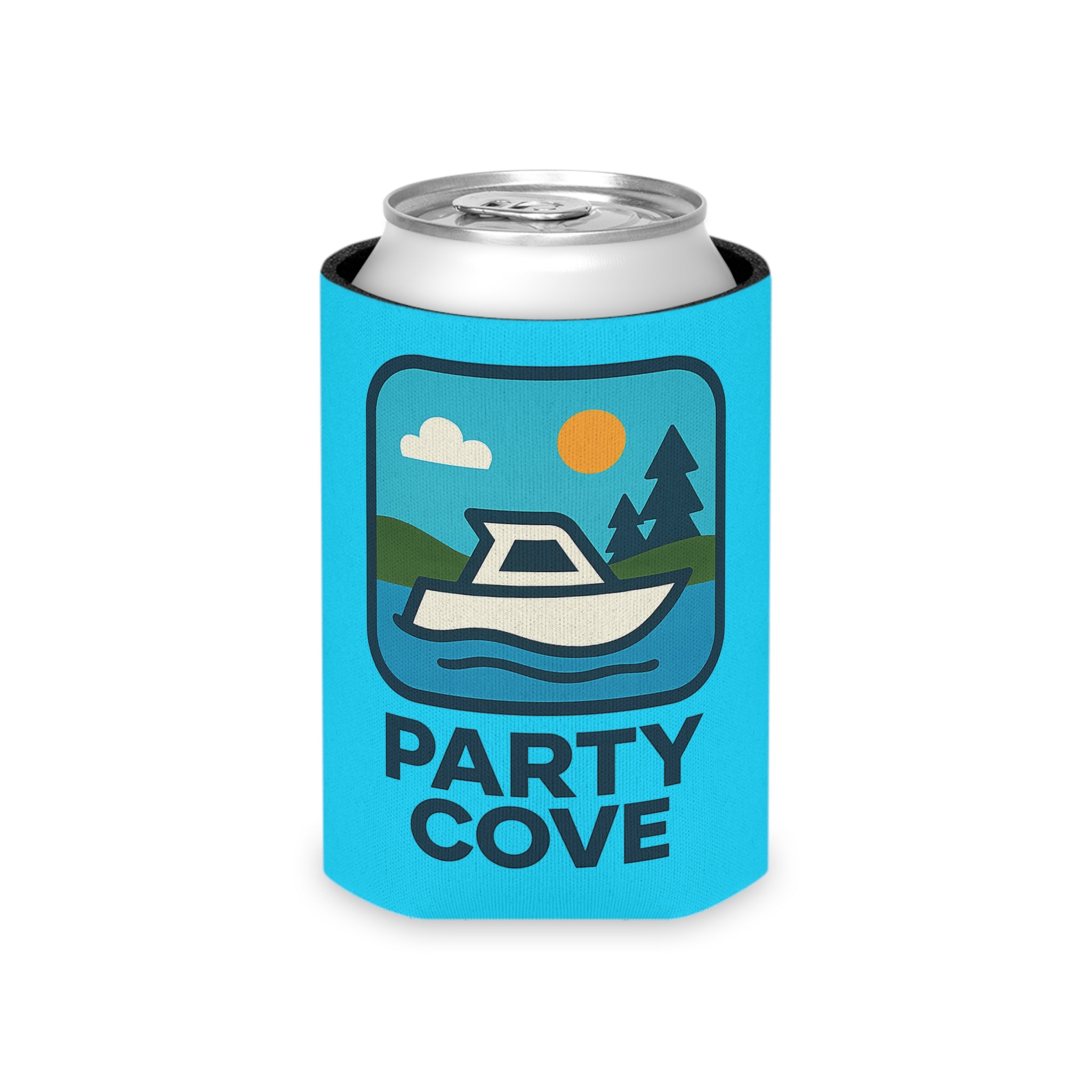 Neon Blue Can Cooler - 'Party Cove' Boat Drink Koozie (Boat. Drink. Repeat.)