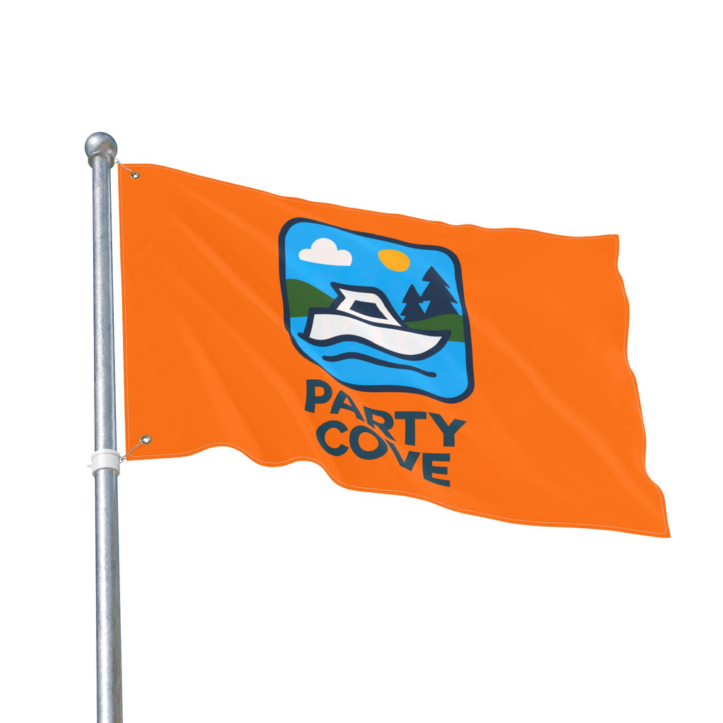 Neon Orange Double-Sided Flag — 'Party Cove' Boat Design & 'Boat. Drink. Repeat.' Flag
