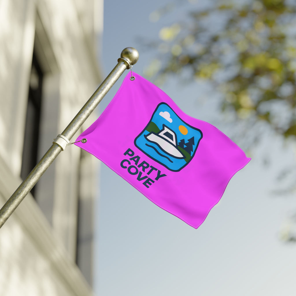 Neon Pink Double-Sided Flag — 'Party Cove' Boat Design & 'Boat. Drink. Repeat.' Flag