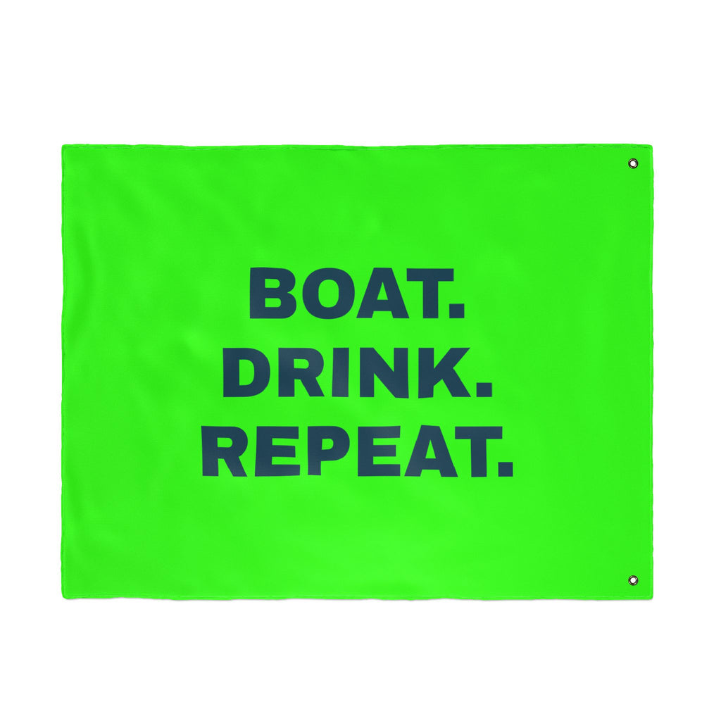 Neon Green Double-Sided Flag — 'Party Cove' Boat Design & 'Boat. Drink. Repeat.' Flag