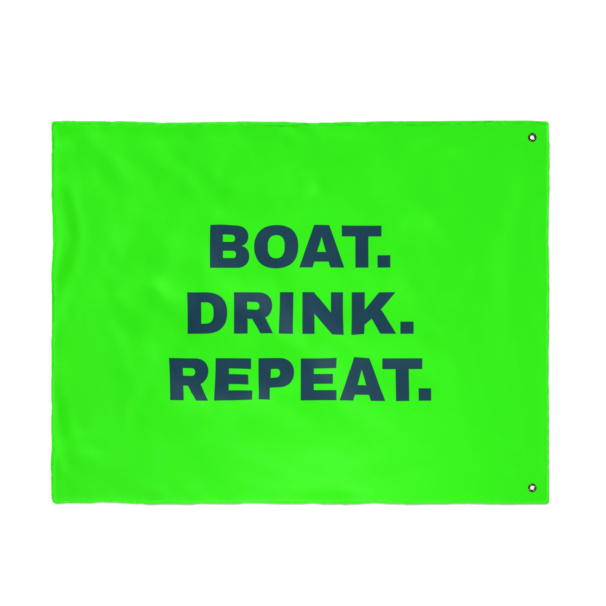 Neon Green Double-Sided Flag — 'Party Cove' Boat Design & 'Boat. Drink. Repeat.' Flag