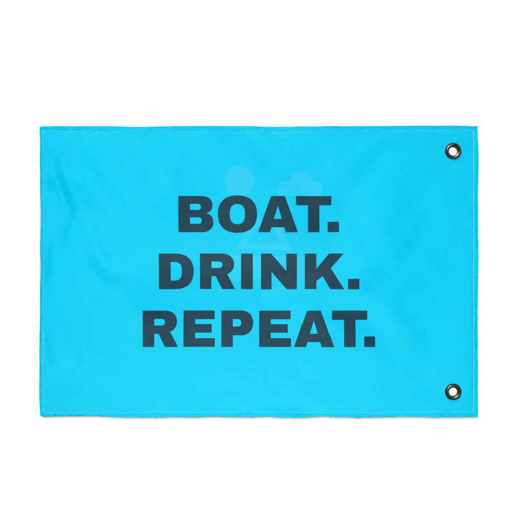 Neon Blue Double-Sided Flag — 'Party Cove' Boat Design & 'Boat. Drink. Repeat.' Flag