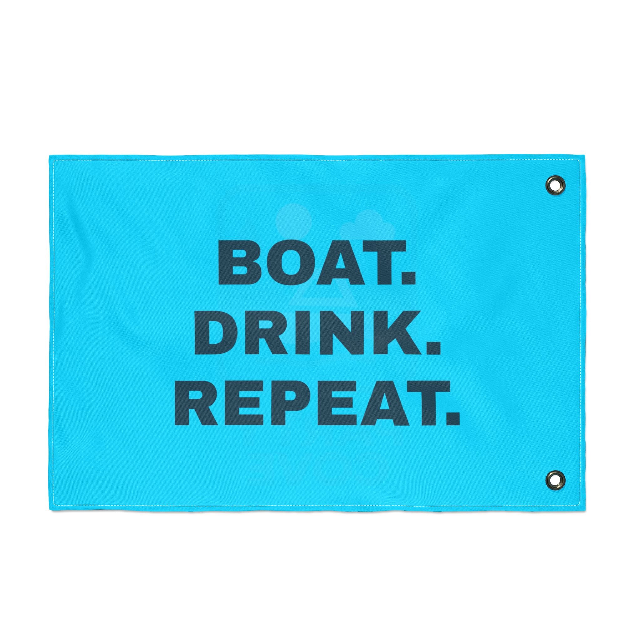 Neon Blue Double-Sided Flag — 'Party Cove' Boat Design & 'Boat. Drink. Repeat.' Flag