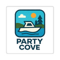 Party Cove Boat Sticker — Square Waterproof Sticker with Lakeside Cabin Design