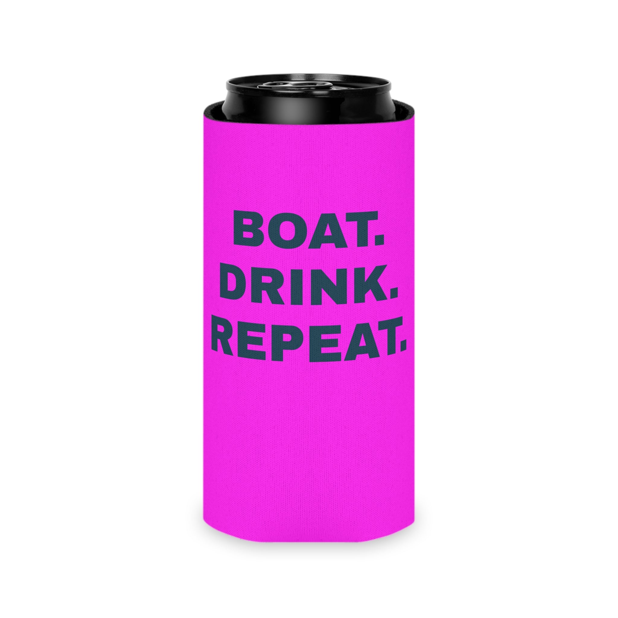 Neon Pink Can Cooler - 'Party Cove' Boat Drink Koozie (Boat. Drink. Repeat.)