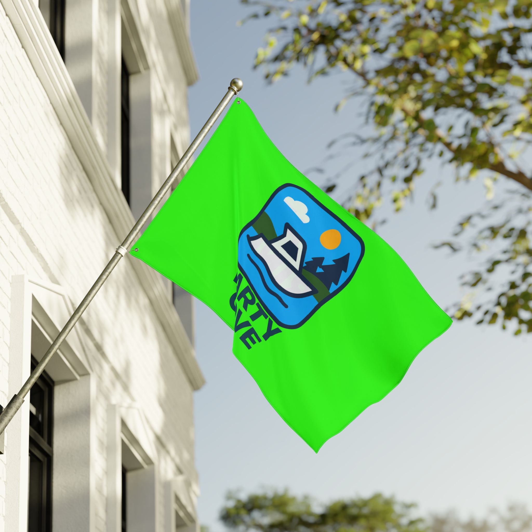 Neon Green Double-Sided Flag — 'Party Cove' Boat Design & 'Boat. Drink. Repeat.' Flag