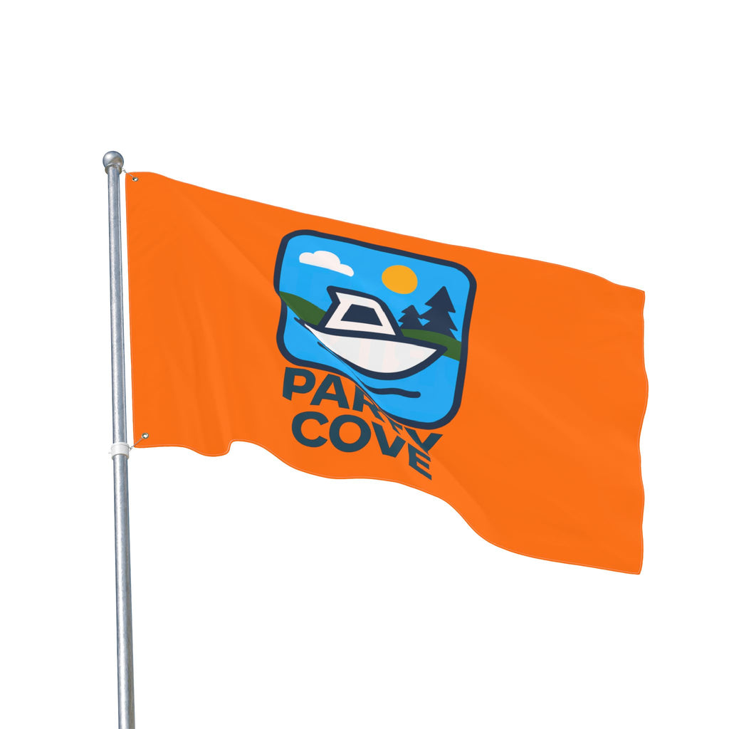 Neon Orange Double-Sided Flag — 'Party Cove' Boat Design & 'Boat. Drink. Repeat.' Flag