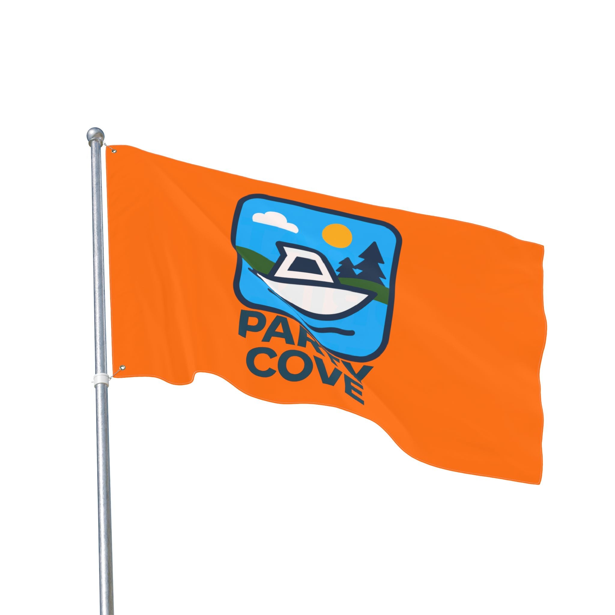 Neon Orange Double-Sided Flag — 'Party Cove' Boat Design & 'Boat. Drink. Repeat.' Flag