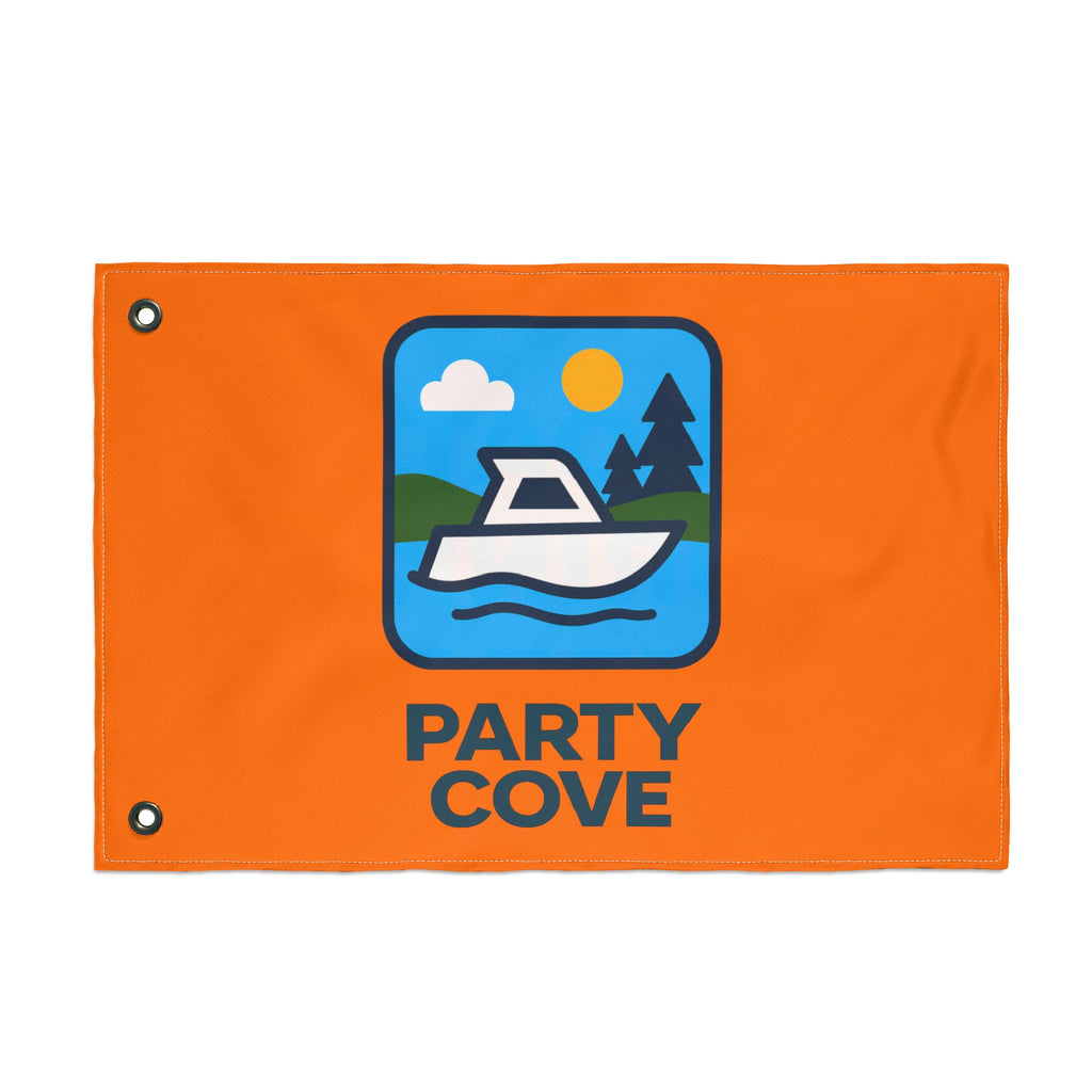 Neon Orange Double-Sided Flag — 'Party Cove' Boat Design & 'Boat. Drink. Repeat.' Flag
