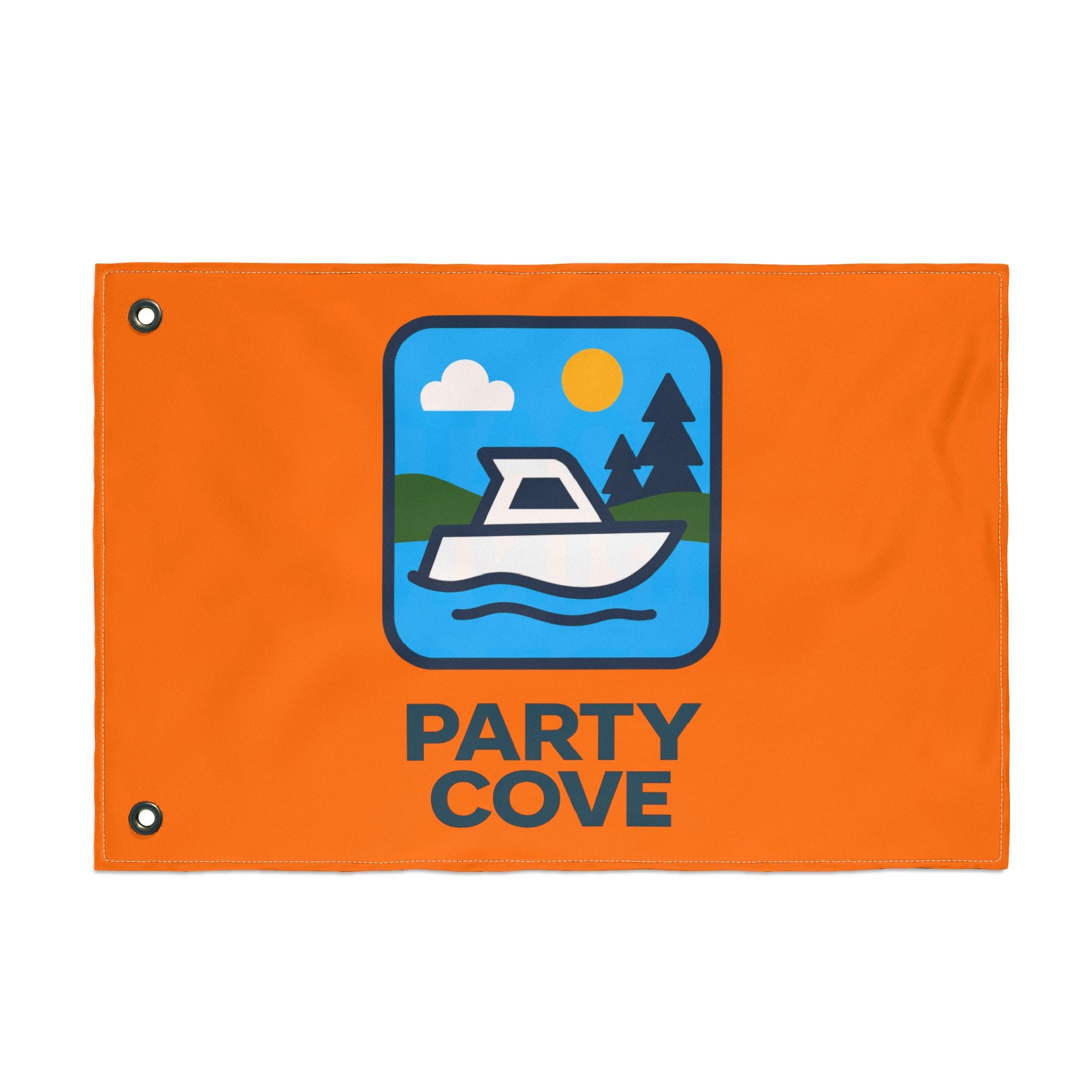 Neon Orange Double-Sided Flag — 'Party Cove' Boat Design & 'Boat. Drink. Repeat.' Flag