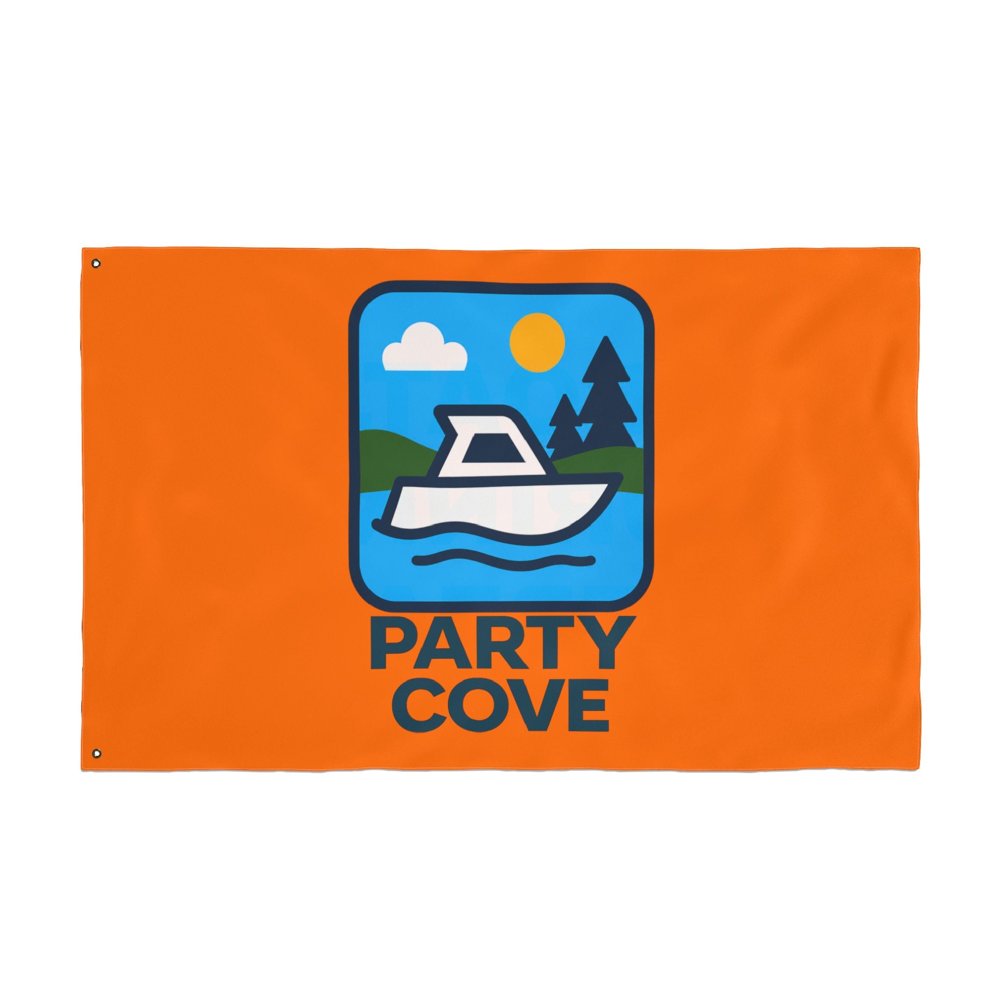 Neon Orange Double-Sided Flag — 'Party Cove' Boat Design & 'Boat. Drink. Repeat.' Flag