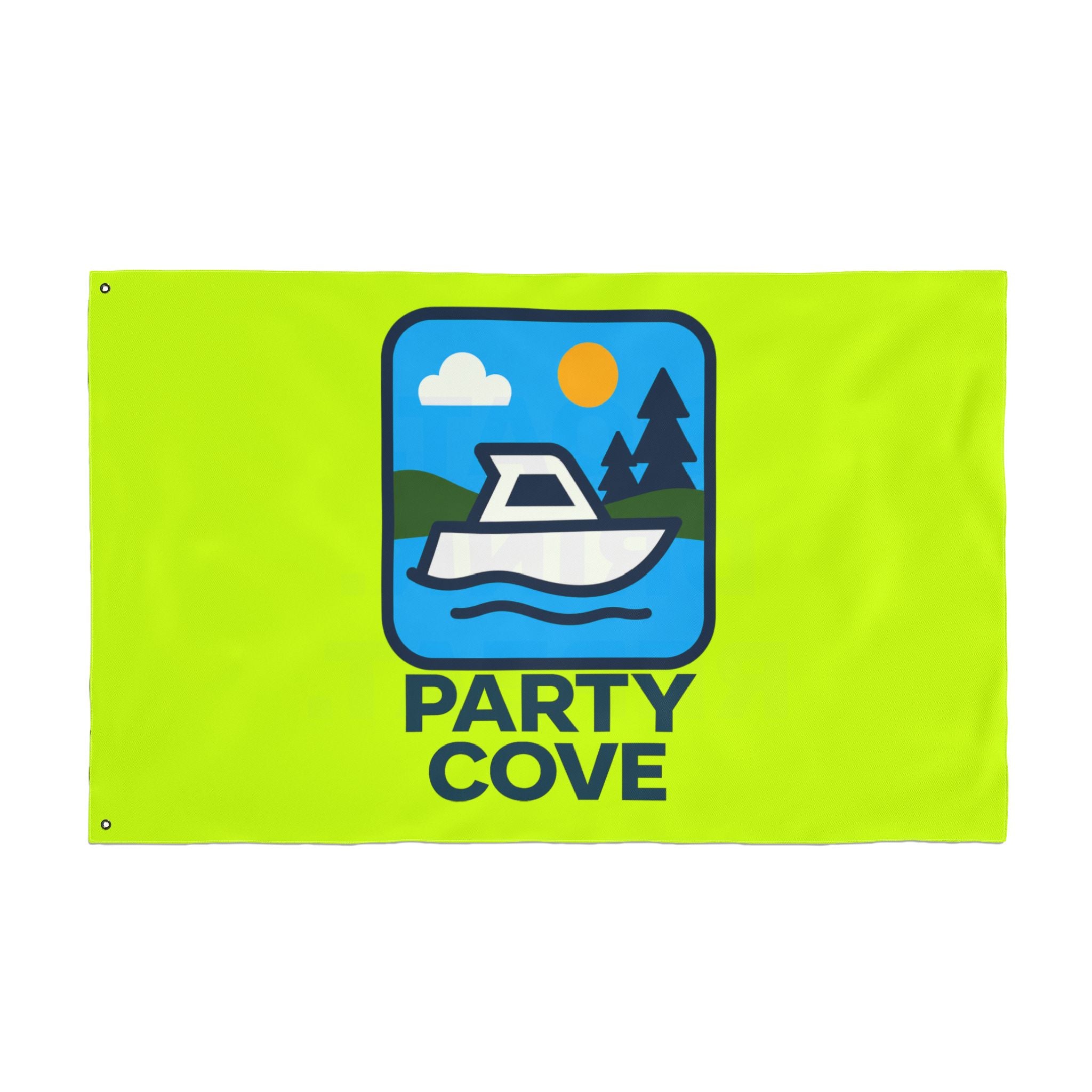 Neon Yellow Double-Sided Flag — 'Party Cove' Boat Design & 'Boat. Drink. Repeat.' Flag