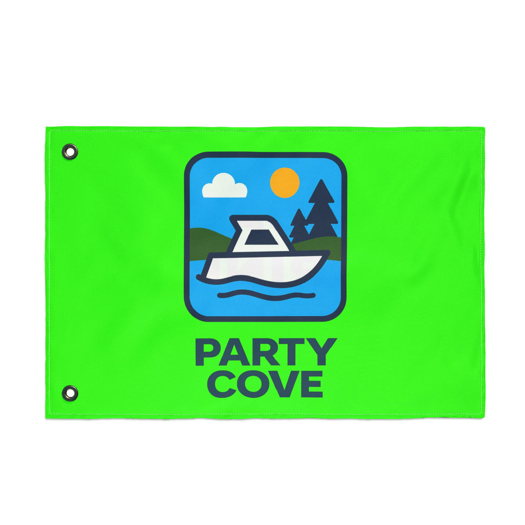 Neon Green Double-Sided Flag — 'Party Cove' Boat Design & 'Boat. Drink. Repeat.' Flag