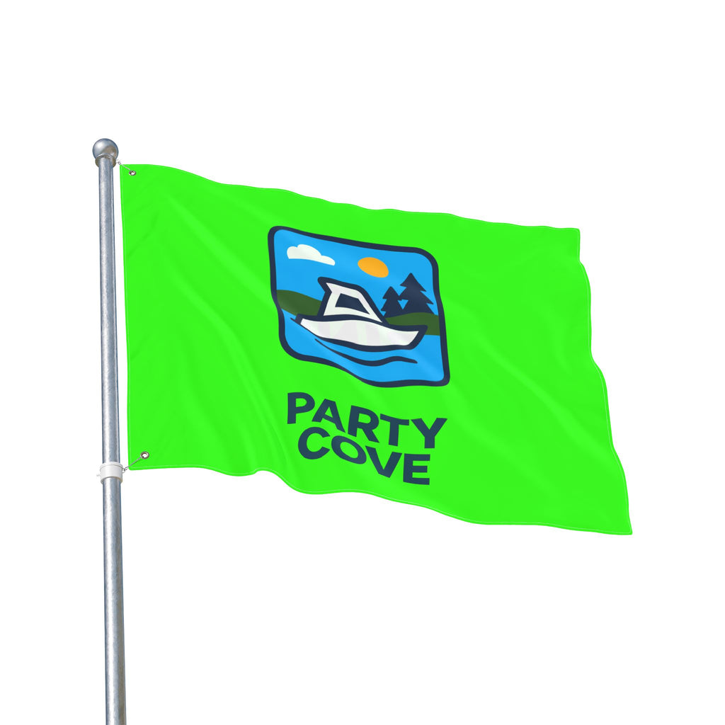 Neon Green Double-Sided Flag — 'Party Cove' Boat Design & 'Boat. Drink. Repeat.' Flag