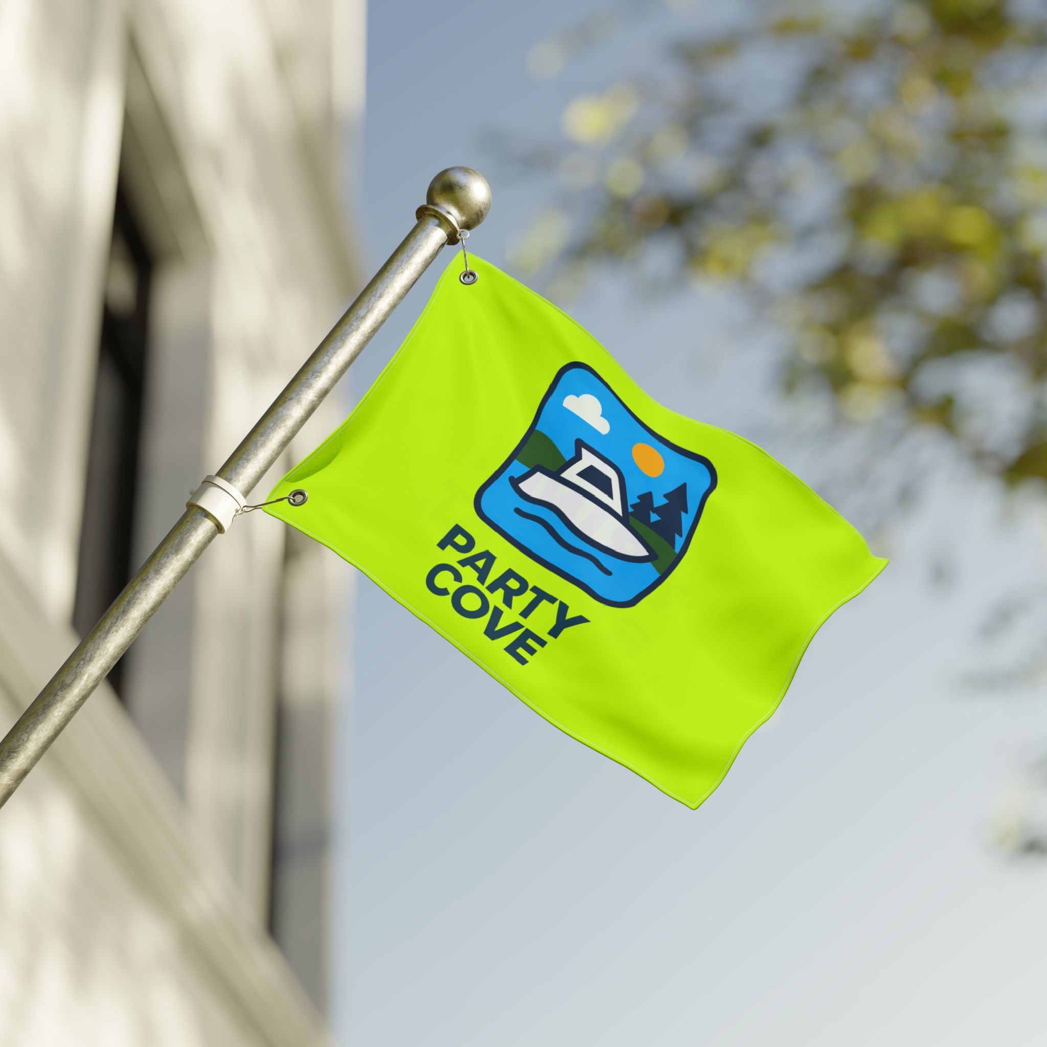 Neon Yellow Double-Sided Flag — 'Party Cove' Boat Design & 'Boat. Drink. Repeat.' Flag